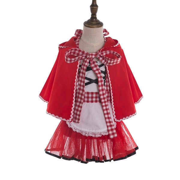 Kleid für Mädchen Kinderbekleidung Bekleidungssets Kleinkinder Mädchen Kinderkleid Mutter Kinder Rotkäppchen Kostüm Neugeborenes G1026