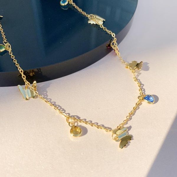

butterfly necklace gold beach stone colorful charms jewelry women fashion pendant clavicle chain boho party necklaces, Silver