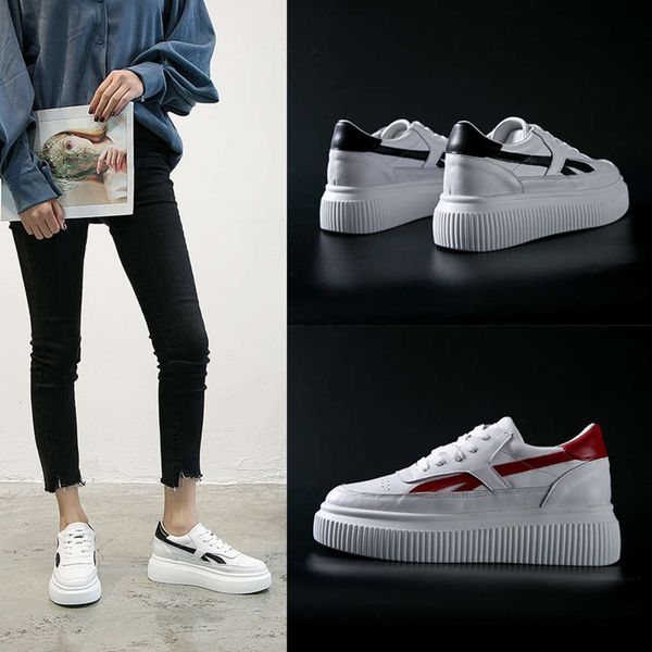

casual shoes 2021 spring new korean version inner high flat bottom lace up casual shoes women's muffin net sports xxdc, Black