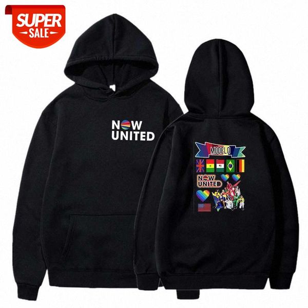 

idol combination now united sweater plus velvet pullover europe station double-sided stamping casual hoodie #cv8s, Black
