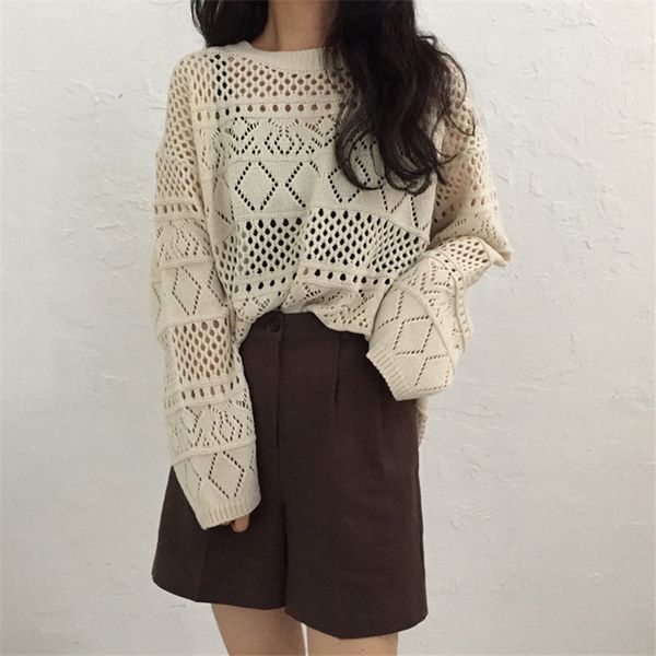 

sweaters sweet thin jumpers solid hollow out streetwear office lady cute all match pullovers chic gentle sweaters, White;black