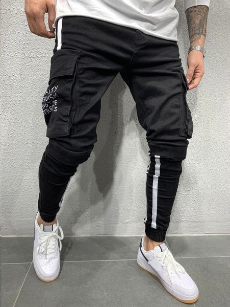 

men letter graphic flap pocket cargo pants d4c8#, Black