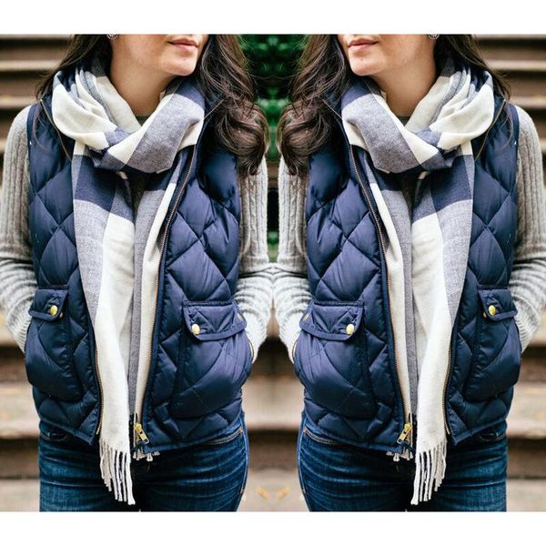 

women's vests women fashion sleeveless winter plaid zipper jacke ladies thick warm waistcoat vest coat jacket size s-3xl, Black;white