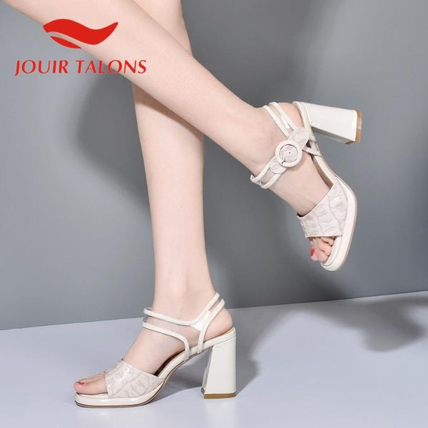 

2021 fashion large size 43 genuine leather women sandals peep toe square heels pumps summer casual woman shoes, Black