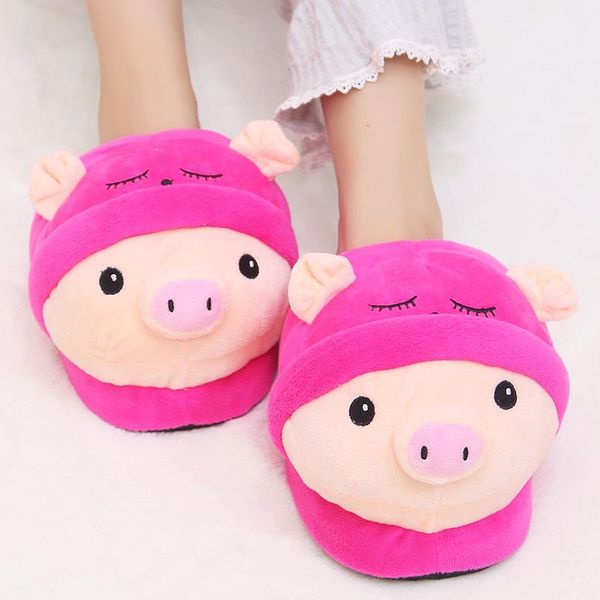 

slippers cartoon at home indoor winter women soft slipper lovers house gilr pig plush shoes, Black