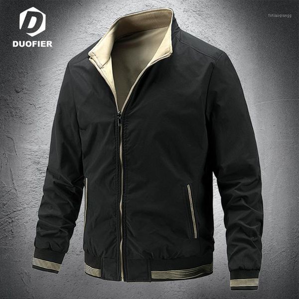 

men's jackets autumn 2021 mens bomber casual outwear windbreaker stand collar two sides wear men fashion jacket baseball slim coats, Black;brown