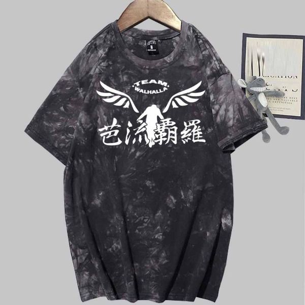 

men's t-shirts tokyo revengers logo short sleeve o-neck anime male and female tie dye t-shirt, White;black
