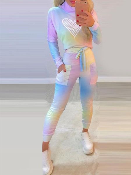 

women's two piece pants tracksuit colorblock heart print & pocket design set 2 pieces juicy coutour jogging femme, White