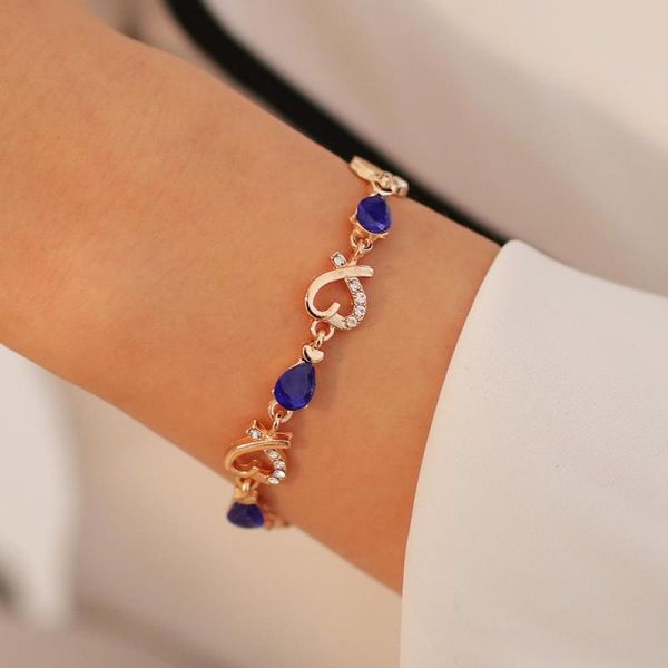 

link, chain 2021 women valentine gift fashion bracelet hollow temperament flower set gem stone heart bangle wholesale, Black