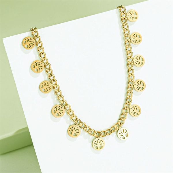 

pendant necklaces 316l stainless steel round tree of life necklace multiple pendants tassel ladies no fade, Silver
