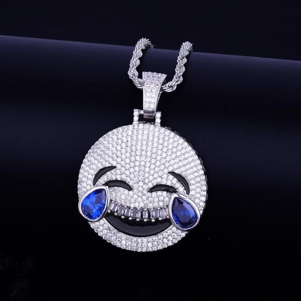 

pendant necklaces iced out laugh cry necklace & with 4mm tennis chain gold silver color bling cubic zircon men's hip hop jewelry for ki