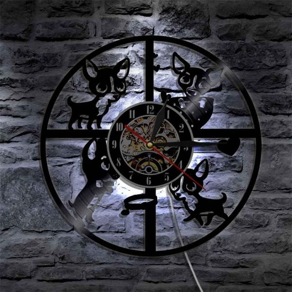 

wall clocks chihuahua dog silhouette clock modern design animals record home decorative handmade gift for lover