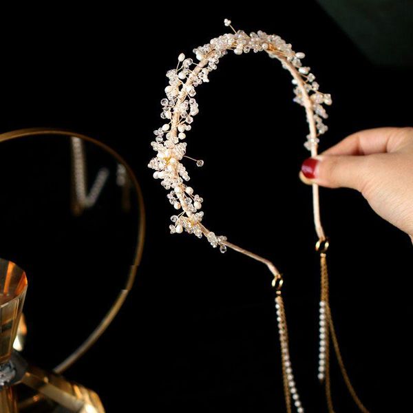 

hair clips & barrettes 2021 handmade natural fresh water pearl crystal headband for women danuhter bride gift luxury fine jewelry, Golden;silver