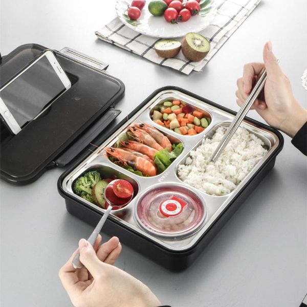

dinnerware sets 5pcs stainless steel 304 thermal lunch box with spoon chopsticks leak-proof bento boxes set microwave