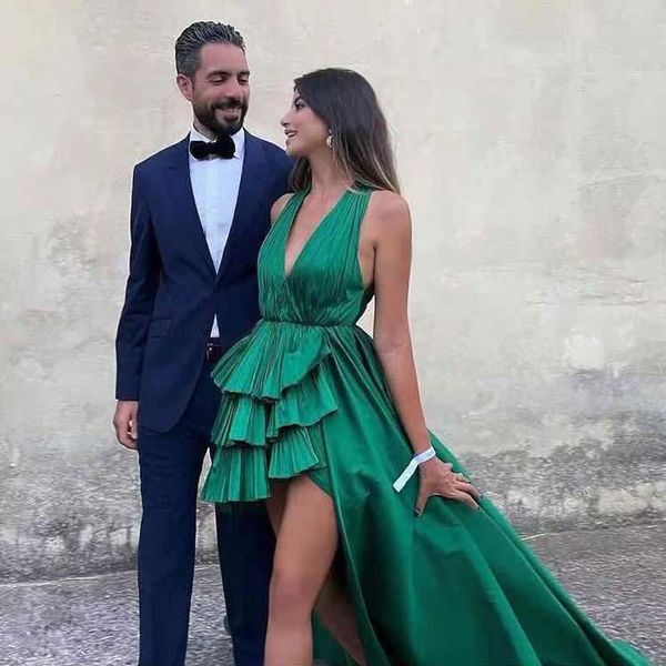 

modern green high low homecoming dresses halter backless ruffles tier skirt special occasion gowns a line front short back long prom wears, Blue;pink