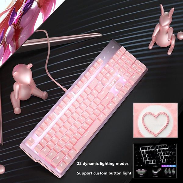 

keyboards girly pink gaming mechanical wired keyboard 104-key usb interface white backlight is suitable for gamers pc lap