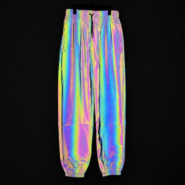 

mens reflective harem running pants 2021 high visibility dance fluorescent trousers male hip hop night sporting jogger men's, Black