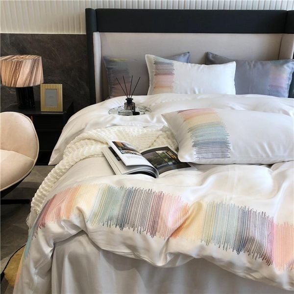 

bedding sets luxury double-sided tencel gradient color household 4pcs spring and summer embroidery duvet cover sheet silky set