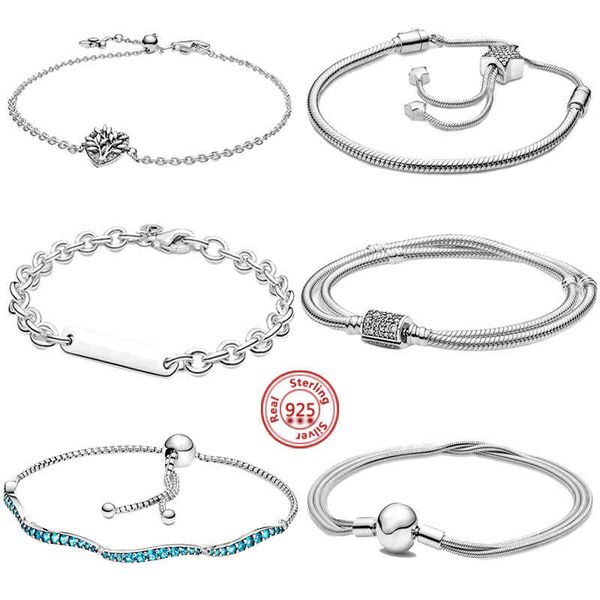 

925 silver brand original blue wavy slider bracelet adjustable snake chain charm for women girls birthday diy jewelry, Golden;silver
