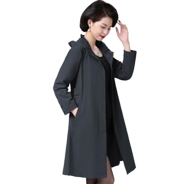 

women's trench coats windbreaker jacket spring autumn fashion loose women clothing hooded long outerwear ladies plus size, Tan;black
