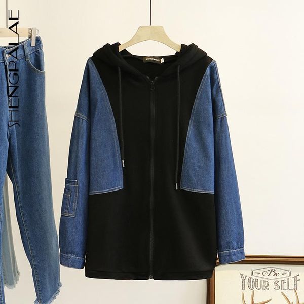 

women's hoodies & sweatshirts shengpalae 2021 summer hit color splice women sweatshirt hooded pullovers fashion female casual oversize, Black