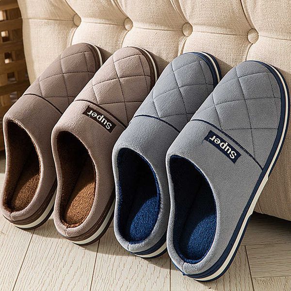 

men house indoor slippers platform gingham plush cotton shoes male fluffy simple indoor slipper suede bedroom warm slides 2021 h0914, Black