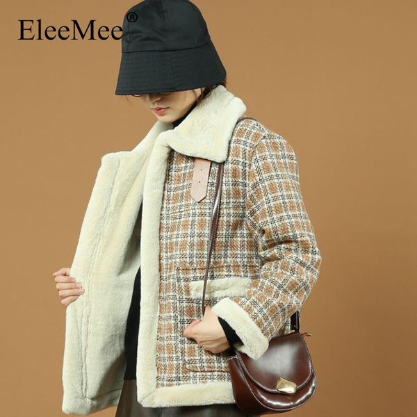 

women's down & parkas eleemee plaid winter coat for women velvet 2022 warm jacket casual turndown collar mixed color female fashion siz, Black
