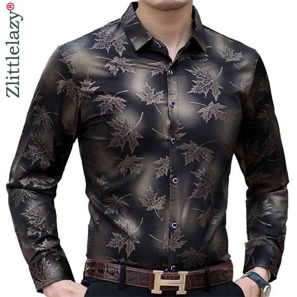 Social Langarm Maple Leaf Designer Hemden Männer Slim Fit Vintage Mode Herren Hemd Mann Kleid Jersey Kleidung 36565 210626