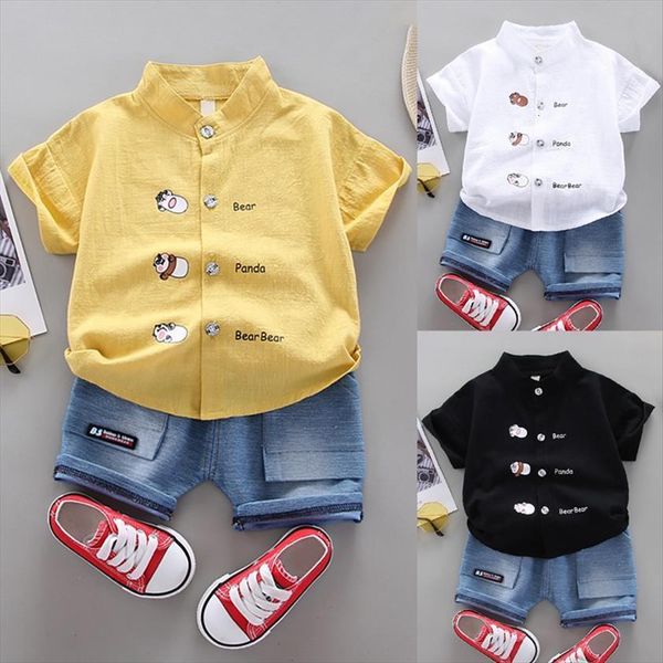 

summer baby boys short sleever cartoon print t shirt shorts costume set, White