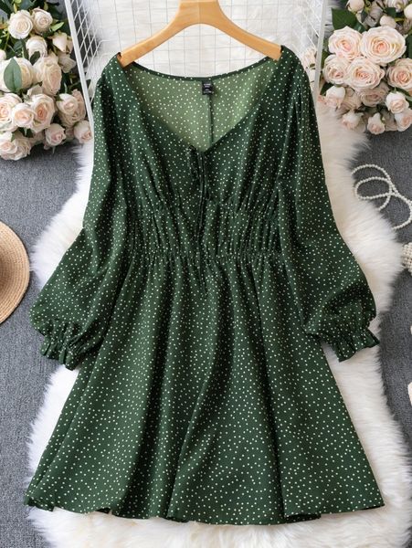 

plus polka dot flounce sleeve tie front dress 78vc#, Black