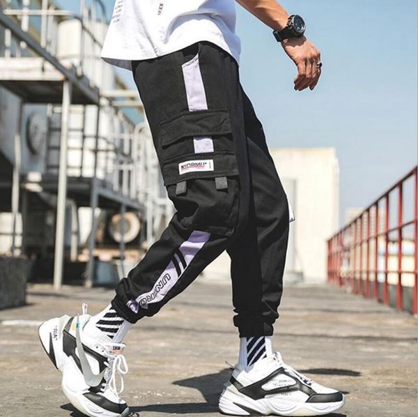 

men's pants 2021 hip hop streetwear joggers men casual cargo pant trousers high street elastic waist sweatpants harem man, Black