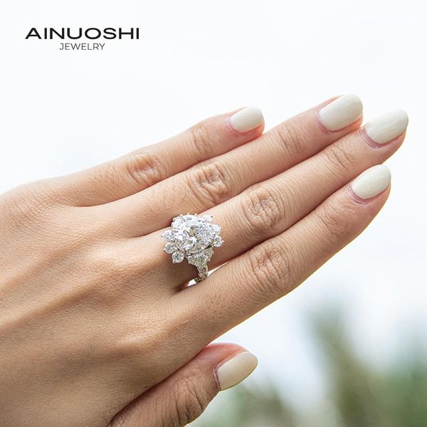 

sterling silver 9x11mm oval cut sona diamond engagement rings for women anniversary wedding unique cluster, Golden;silver