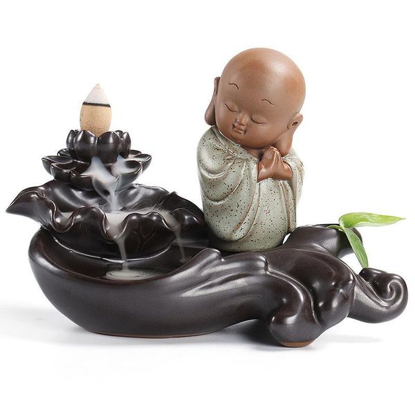 

fragrance lamps little monk ceramic backflow incense burner lotus flower smoke waterfall holder buddha craft river handicraft