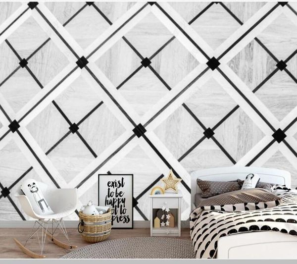 

papel de parede abstract black and white geometric squares wallpaper mural,living room bedroom wall paper home decor wallpapers