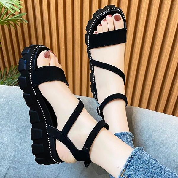 

sandals women's summer platform casual fashion increase sweet youth outdoor plus size 35-40, Black