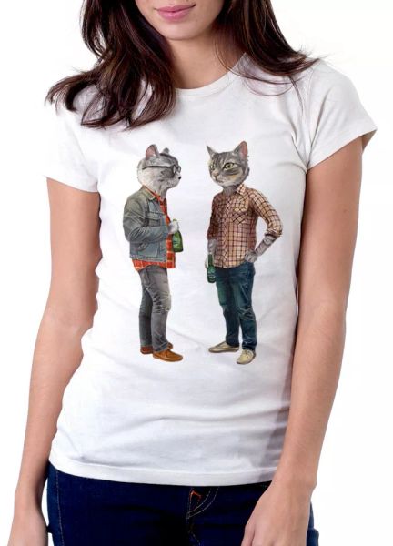 

cat people funny cat white printed t-shirt fn9820, White;black