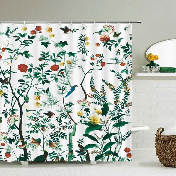 

waterproof shower curtains tropical plants flowers printed bathroom curtain home decoration bath screen