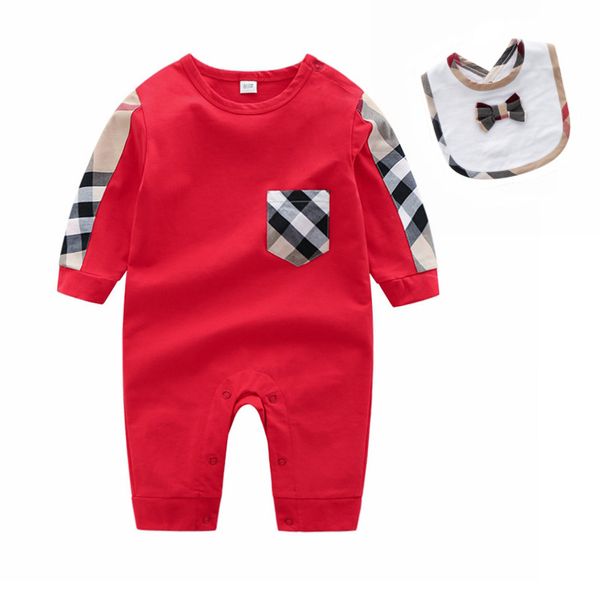 Moda Vestiti per bambini in cotone Pagliaccetti autunnali Plaid neonato Pagliaccetto per bambina Set 0-24 mesi