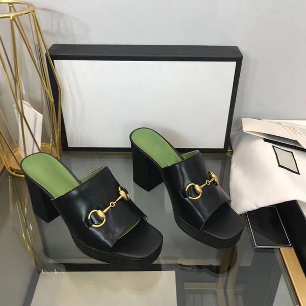 

luxury high heels slippers leather sandal 8.5cm women designer sandals summer beach wedding shoes size 35-42 with box, Black