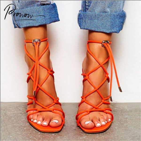 

prowow style open toe black orange women summer sandals lace up thin high heel shoes