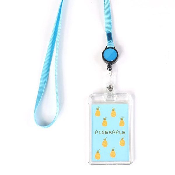 

card holders 066f transparent acrylic name holder retractable cute cartoon bank id cover protective case with hanging lanyard, Brown;gray