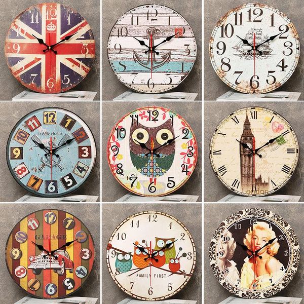 

wall clocks american style retro personality creative clock household living room bedroom fashion decoration silent