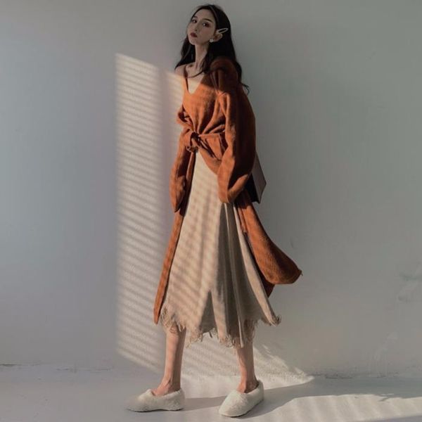 

skirts lychee girls hole elastic waist women long solid color female knitted spring autumn sweet office lady style, Black