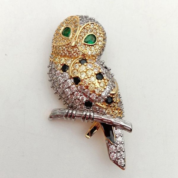 

owl cubic zirconia pave gold color plated pin - bird cz brooch animal jewelry for woman sweater clothing accessories, Gray