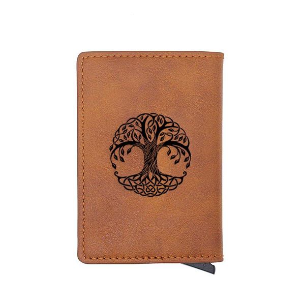 

card holders antique brown tree of life holder wallets men rfid trifold leather slim mini small money bag male purses, Brown;gray