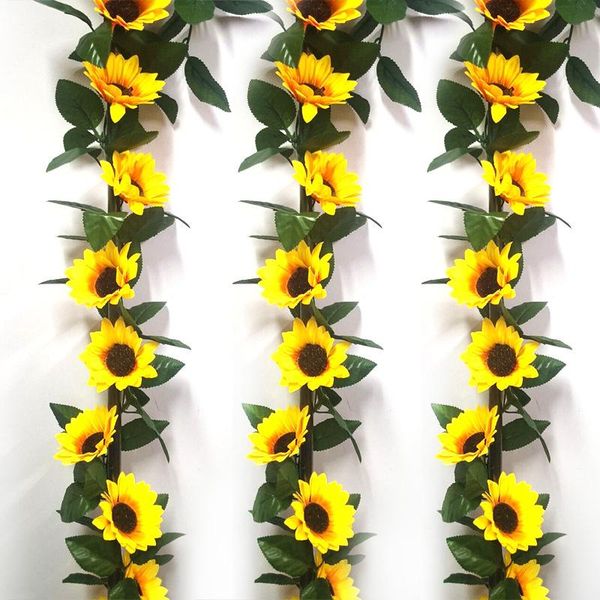

artificial sunflower garland flower vine wedding floral arch decor silk green plants wall hanging home party fence decorative flowers & wrea