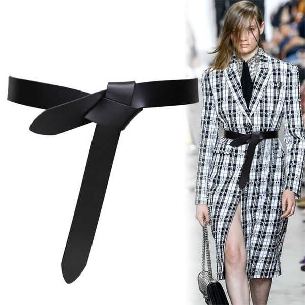 

cowskin knot belts for dress sweater waist belt brown female fashion real leather waistbands women long solid strap gift 211012, Black;brown