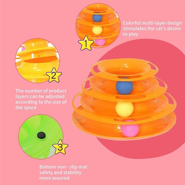 

cat toys 3-level tower tracks ball toy funny pet crazy disk interactive amusement plate play catching game