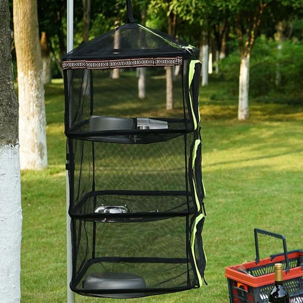 

shade outdoor folding drying net camping four-tier storage basket fishing fish vegetable rack