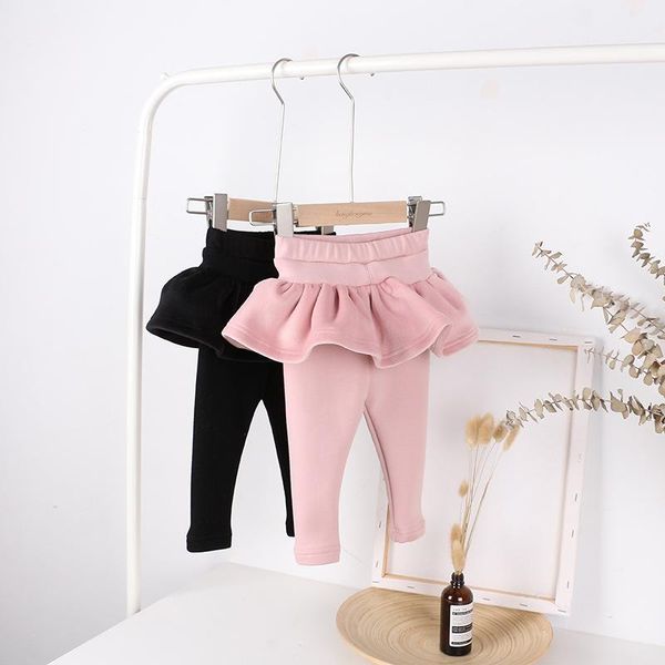 

girls fake two-piece leggings composite Â materials plus velvet crawler warm fashion female baby autumn and winter clothes shorts, Black